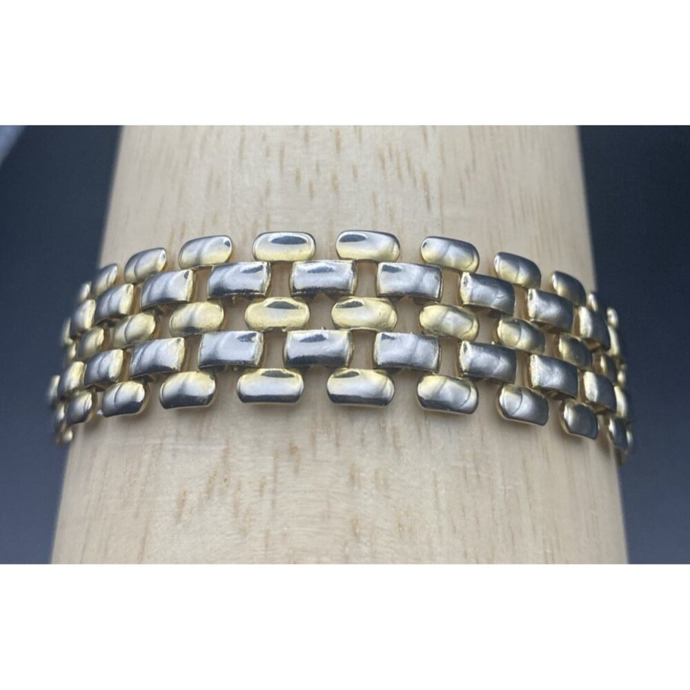 Vintage Bracelet Gold Plated Strap Maillon Brick Link 7.25" x 5/8" LOOK READ - Picture 10 of 12
